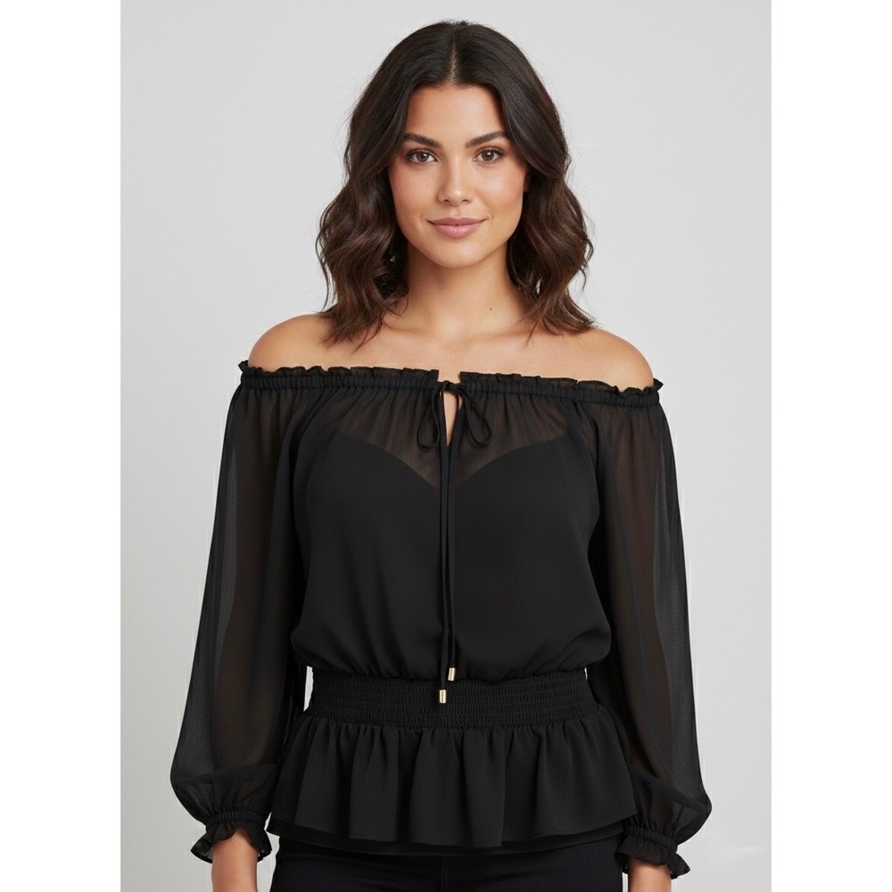 INC International Concepts Black Off Shoulder Smocked Peplum Blouse XXL